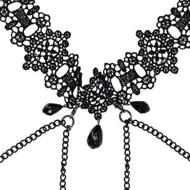 Sportsheets lace collar with nipple ties, detachable chains, and gemstone accents