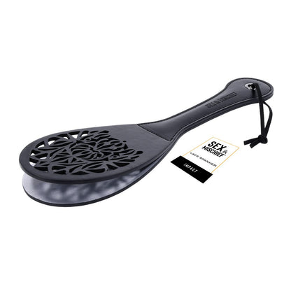 Sportsheets lace cutout faux leather paddle with split-tip design and wrist strap