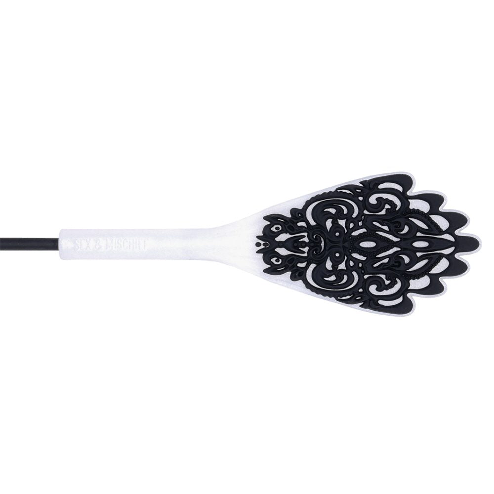 Sportsheets silicone lace crop with raised lace-pattern tip and wrist loop