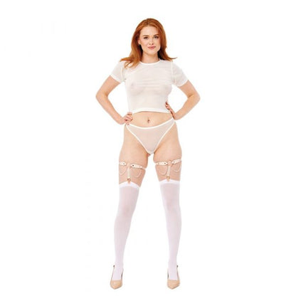 Sportsheets Peaches ’n CreaMe pearl garters with faux leather straps and adjustable clips