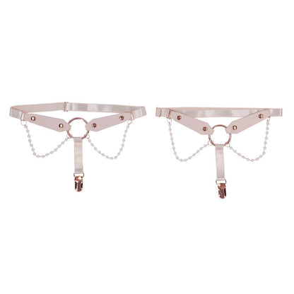 Sportsheets Peaches ’n CreaMe pearl garters with faux leather straps and adjustable clips