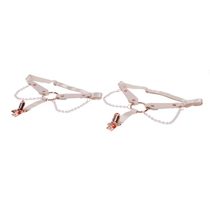 Sportsheets Peaches ’n CreaMe pearl garters with faux leather straps and adjustable clips