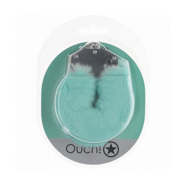 Fluffy metal handcuffs with soft faux fur and keys for bondage play