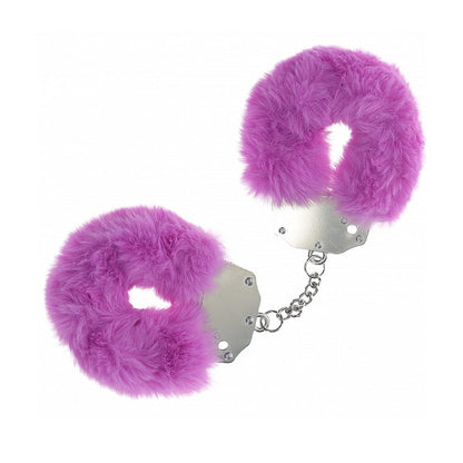 Fluffy metal handcuffs with soft faux fur and keys for bondage play