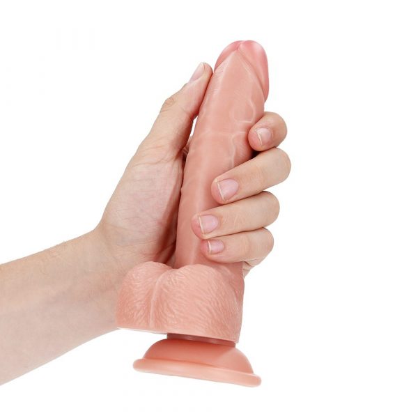 Shots RealRock 7″ Cock with Balls Curved Dildo