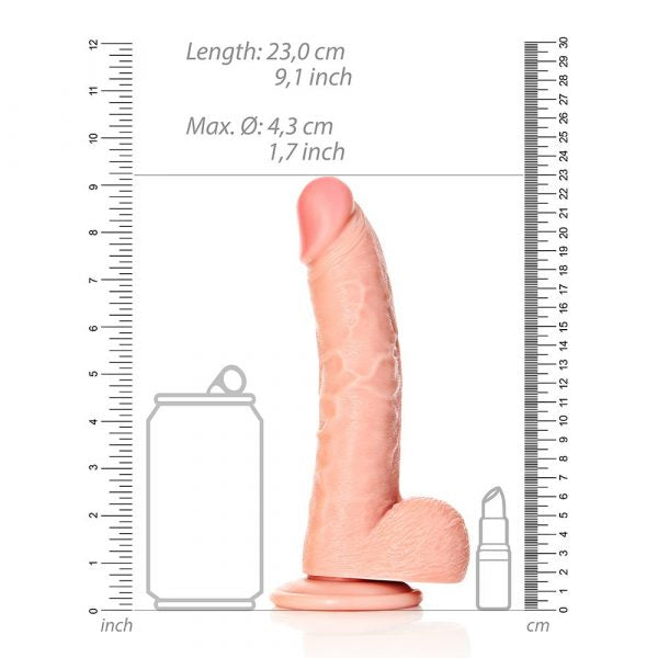 Shots RealRock 8-inch Curved Cock with Balls featuring realistic veins, suction base, and soft lifelike texture
