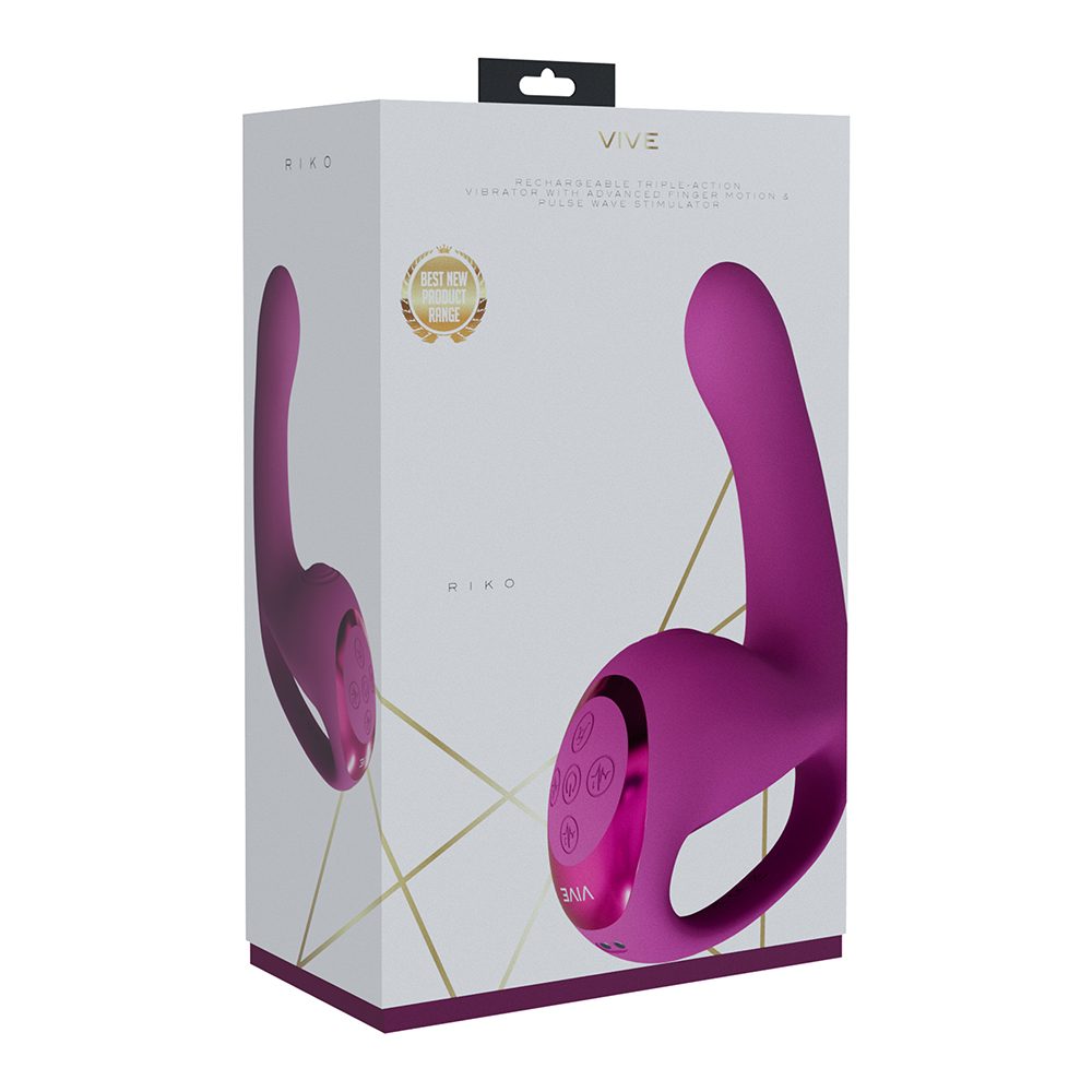 Vive Riko Triple Thumper Vibrator – Black and Gold Silicone Triple Motor Design with Curved Shaft and Finger Extension