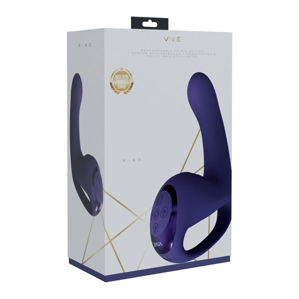 Vive Riko Triple Thumper Vibrator – Black and Gold Silicone Triple Motor Design with Curved Shaft and Finger Extension