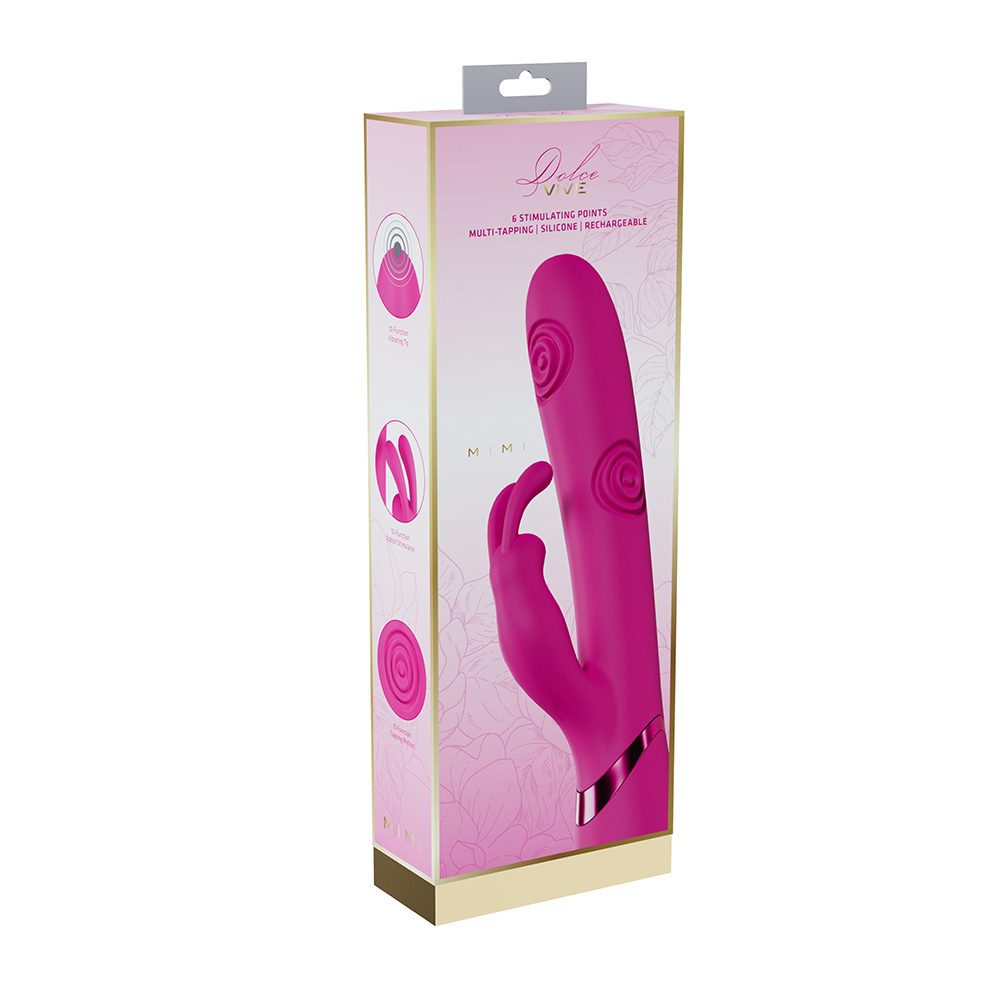 Shots VIVE Mimi Triple Motor G-Spot Tapping Vibrator – pink silicone vibe with clitoral arm and climax mode button