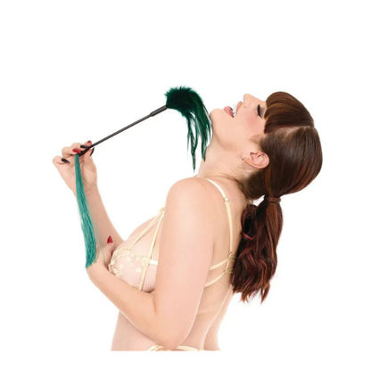 Sportsheets Indica feather tickler with green feathers and silicone strands