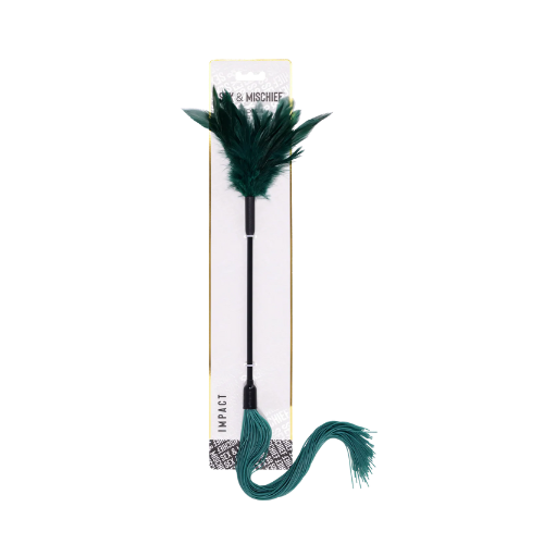 Sportsheets Indica feather tickler with green feathers and silicone strands