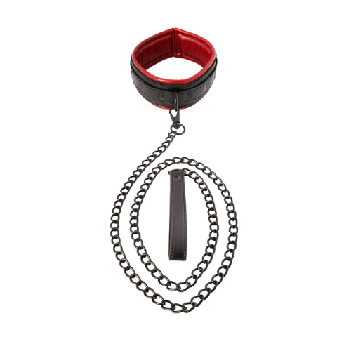 Sportsheets Saffron Leash & Collar in Black and Scarlet Vegan Leather