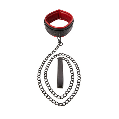 Sportsheets Saffron Leash & Collar in Black and Scarlet Vegan Leather