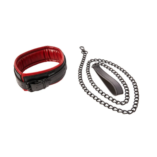 Sportsheets Saffron Leash & Collar in Black and Scarlet Vegan Leather
