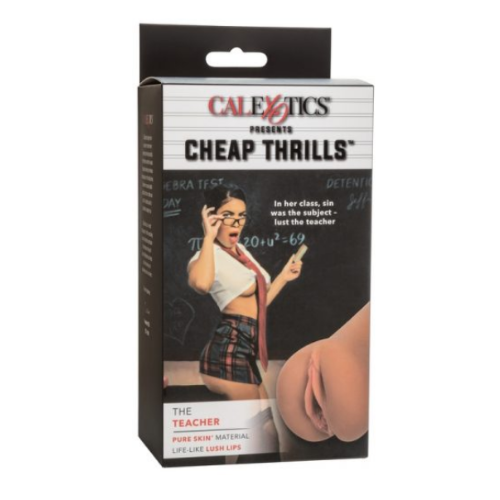 Product packaging for 'Cheap Thrills' by Calexotics featuring a graphic of a person holding a gun.