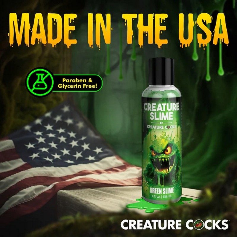 Creature Slime Green – 4oz and 8oz water-based fantasy lube with vibrant green slime color
