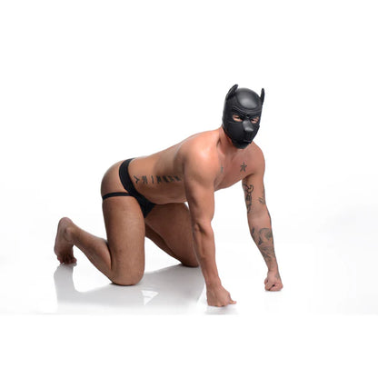 Spike Neoprene Puppy Hood with adjustable muzzle and bendable ears, designed for puppy play and BDSM roleplay