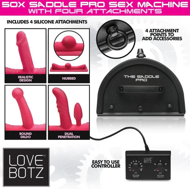 50X Saddle Pro Ride-On Sex Machine with 4 Attachments