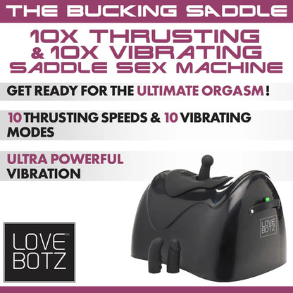 LoveBotz Bucking Saddle ride-on thrusting and vibrating sex machine with interchangeable attachments
