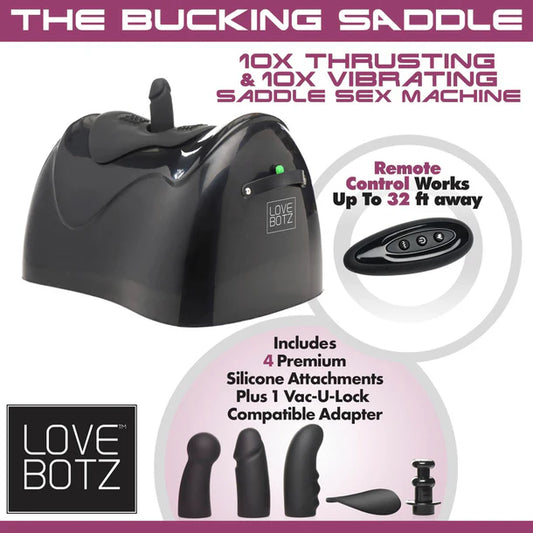 LoveBotz Bucking Saddle ride-on thrusting and vibrating sex machine with interchangeable attachments