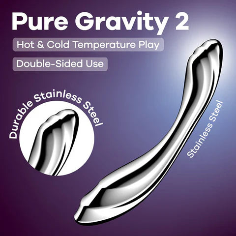 Satisfyer Pure Gravity 2 stainless steel curved dildo with rippled texture
