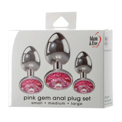 Adam and Eve pink gem anal plug set 3 piece metal plugs graduated sizes polished aluminum