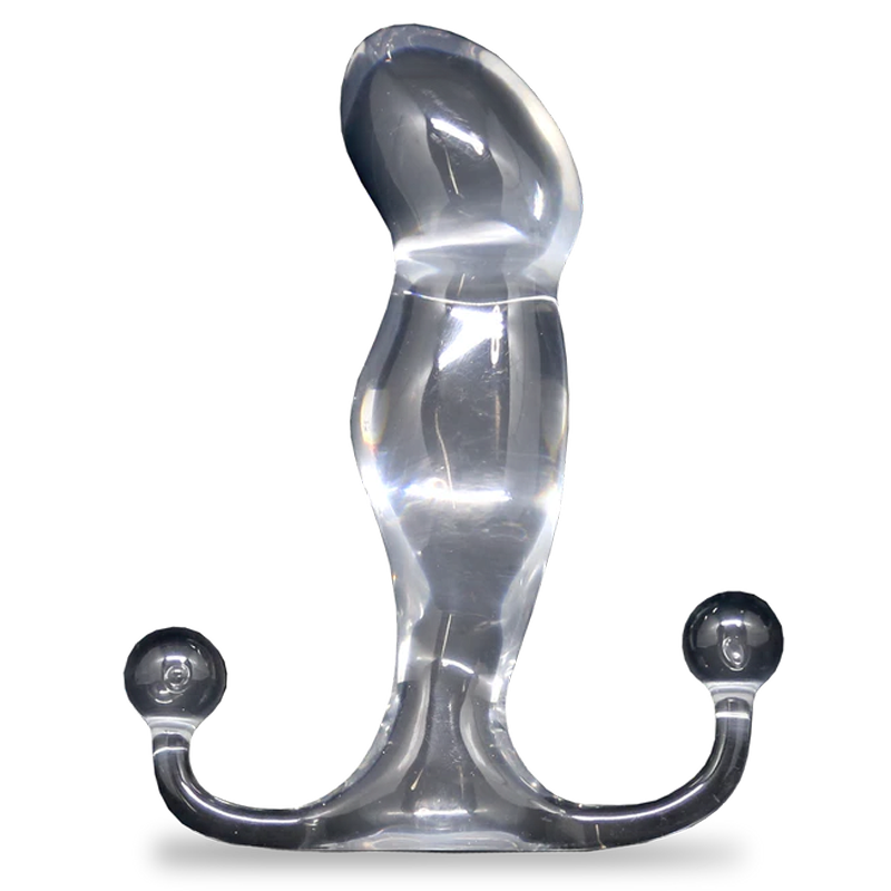 Aneros Progasm Ice (clear) side angle with perineum tab