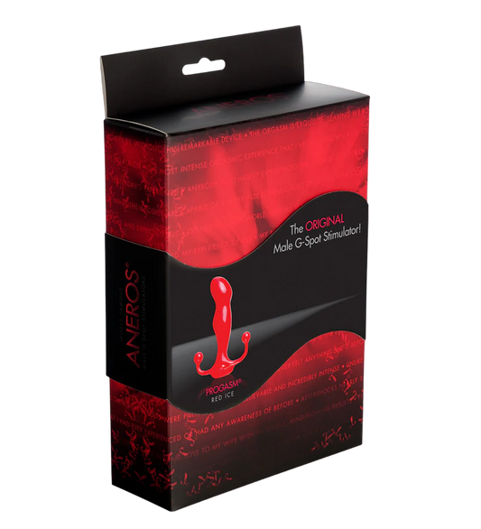 Aneros Progasm massager side view showing curved shape and pivot base