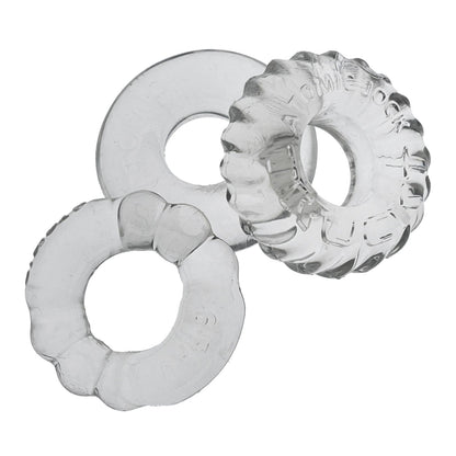 Three Oxballs Bonemaker cock rings in assorted textures and sizes