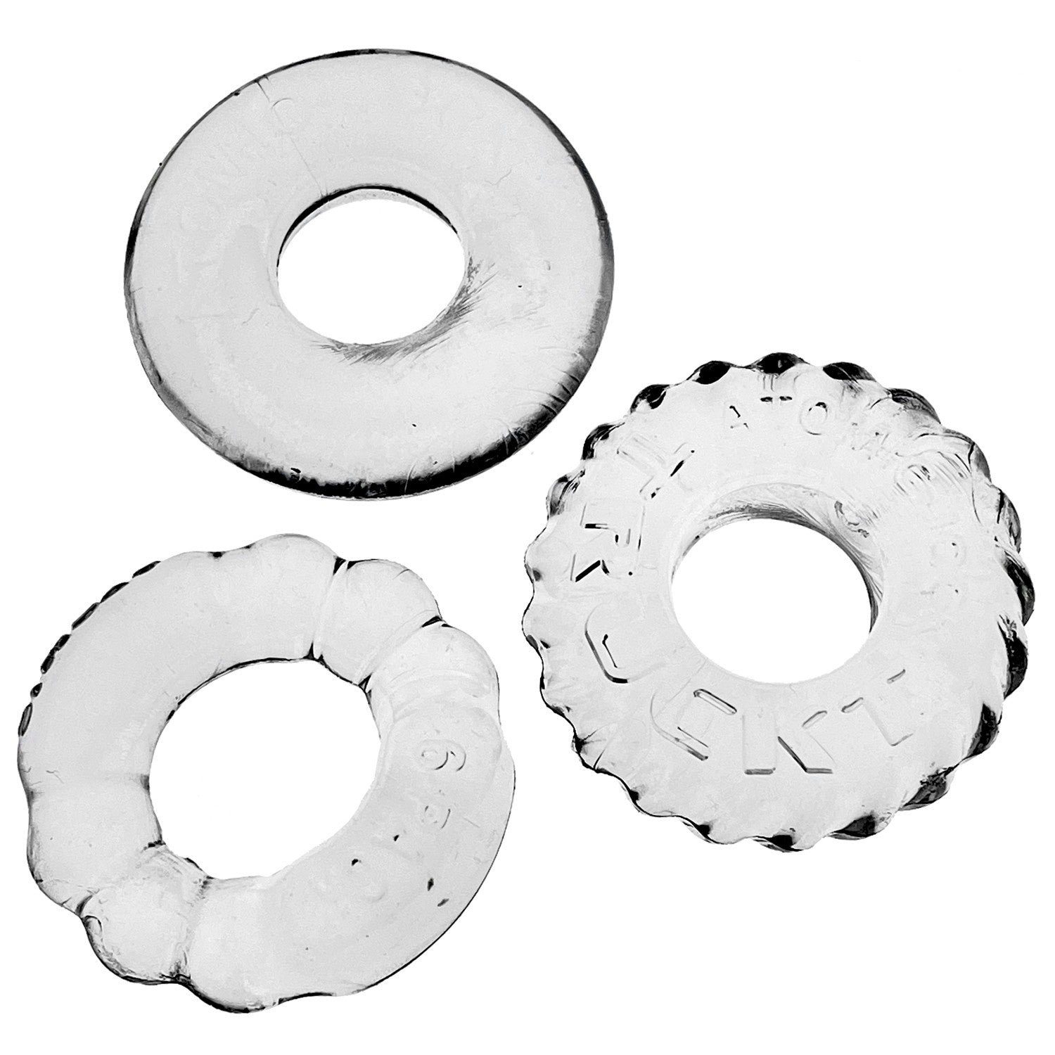 Three Oxballs Bonemaker cock rings in assorted textures and sizes