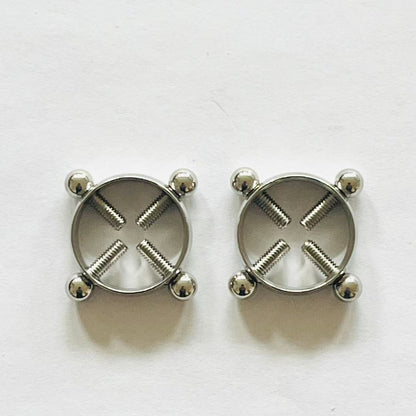 Pair of stainless steel 4-screw nipple press rings