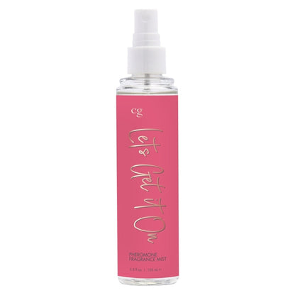 Bottle and packaging of CG Let's Get It On Pheromone Fragrance Mist – fruity-floral scent with pheromones for enhanced attraction.