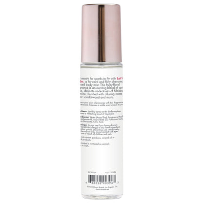 Bottle and packaging of CG Let's Get It On Pheromone Fragrance Mist – fruity-floral scent with pheromones for enhanced attraction.