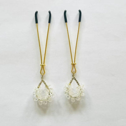 Crystal Bloom Nipple Clamps – Frosted Elegance with Delicate Beading