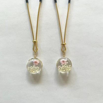 Pressed Flower Globe Nipple Clamps – Botanical Elegance in Glass - Pink