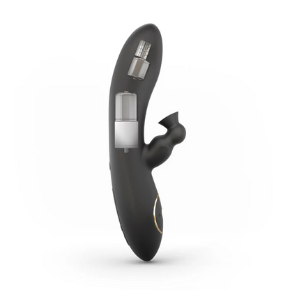 Dorcel Divine Rabbit Vibrator in pink silicone, side view showing dual arms