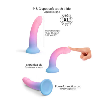 Dildolls Utopia Size XL – Large Gradient Liquid Silicone Dildo with Curved Ergonomic Design, Multicolor Rose Violet Blue Finish, and Suction Base