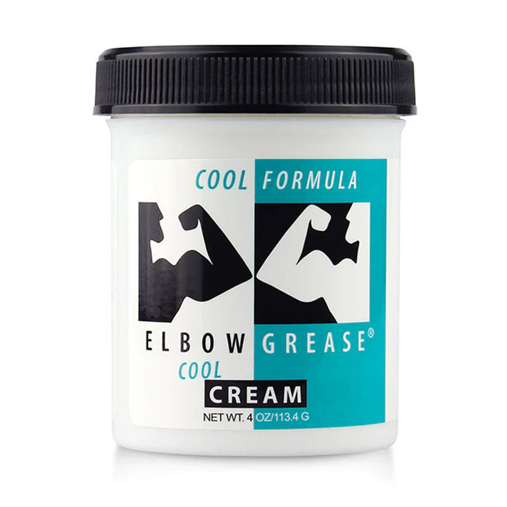 Elbow Grease Cool Cream jar with black lid on a white background