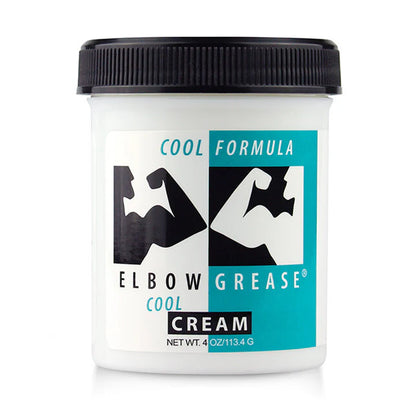 Elbow Grease Cool Cream jar with black lid on a white background