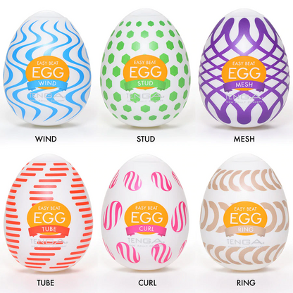 Tenga Egg Wonder Variety 6 Pack – Six disposable elastomer strokers with unique textures and lotion samples