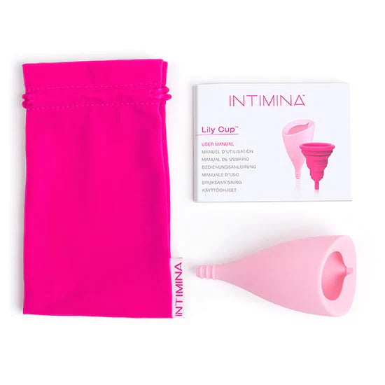 INTIMINA Lily Cup menstrual cup in pink with angled shape and smooth design