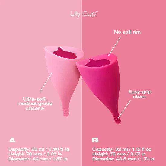 INTIMINA Lily Cup menstrual cup in pink with angled shape and smooth design