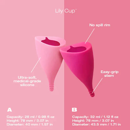 INTIMINA Lily Cup menstrual cup in pink with angled shape and smooth design