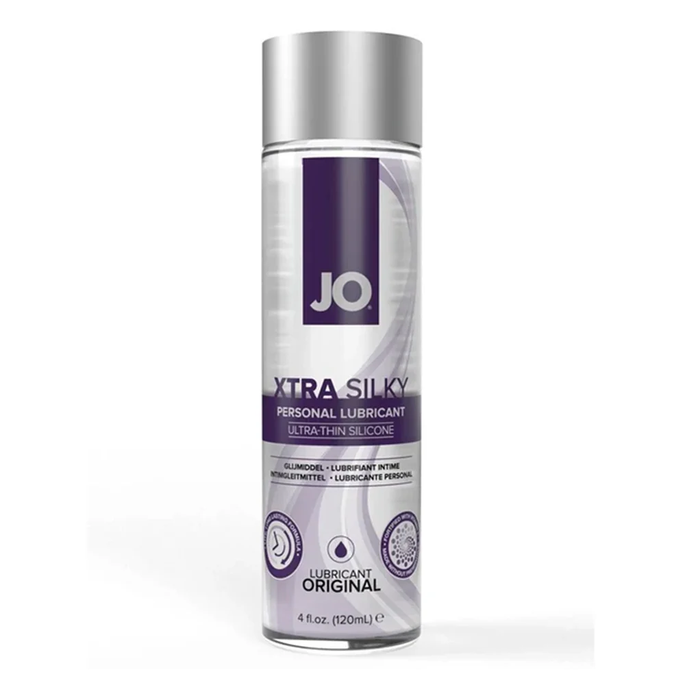 JO Extra Silky personal lubricant bottle on a white background