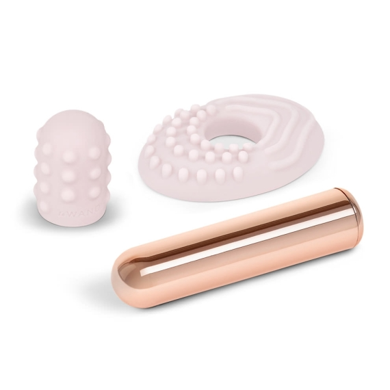 Le Wand Bullet Vibe – Chrome mini vibrator with textured silicone sleeves and USB charging cable