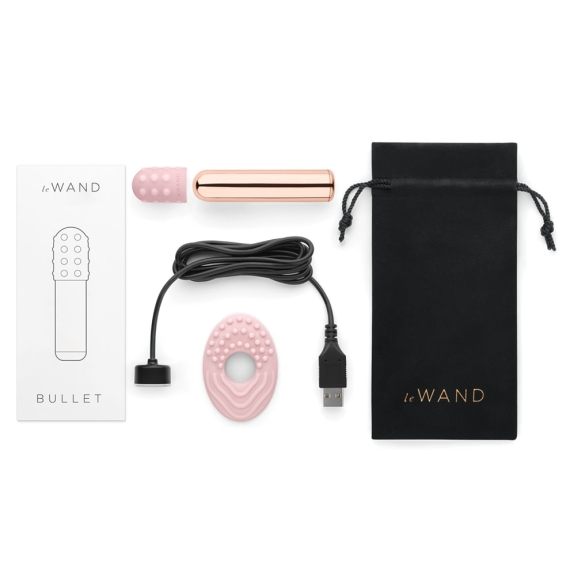 Le Wand Bullet Vibe – Chrome mini vibrator with textured silicone sleeves and USB charging cable