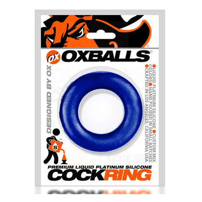 Blue cock ring in OX Balls packaging on a white background