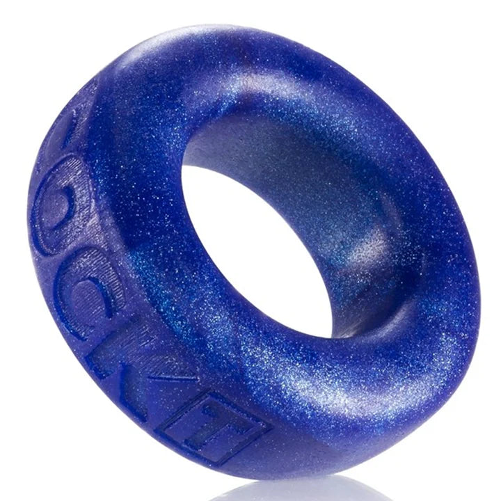 Blue silicone ring with 'LOVE' engraving on a white background