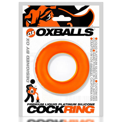 Orange cock ring in packaging with OX Balls branding on a white background