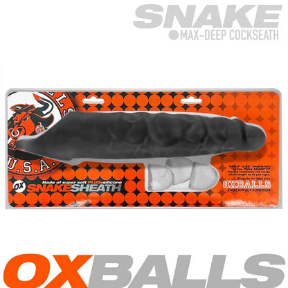 OXBALLS Snake Max-Deep cock sheath packaging with branding and product illustration.